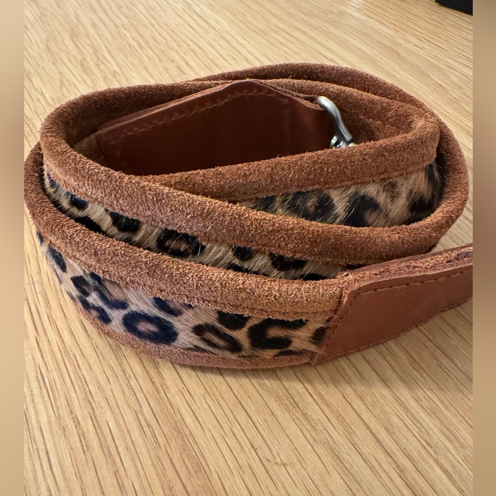 Parker Thatch inspired: caramel suede leopard strap